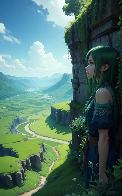 amidst a verdant landscape, where emerald fields meet the azure sky, eyes wander, Across vast expanses, and behold the depths where secrets lie..