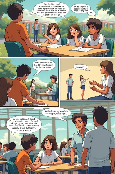 **Title: "The Freedom Debate"**

**SCENE 1: Meeting in the Schoolyard**

[Viñeta 1]
- Fund: A schoolyard, with students talking and playing.
- Well y Luis están sentados en una banca.
- Well luce entusiasmada, while Luis has a calm expression.

**Dialogue:...