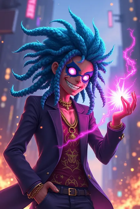 Create a Disney Pixar meets the anime world of hunter x hunter, where exotic cannabis strains with dreadlocks have powers like gum gum fruit. create a colorful vivid background. The main characters are exotic weed strains with dreadlocks and gold teeth in ...