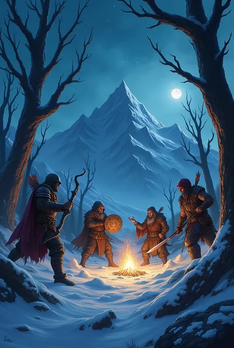 As they traversed dark forests and icy mountains, they faced fierce monsters and unknown dangers. During one night, while camping, they were ambushed by shadow creatures. The warrior raised his shield, the archer fired well-aimed arrows, and the barbarian ...