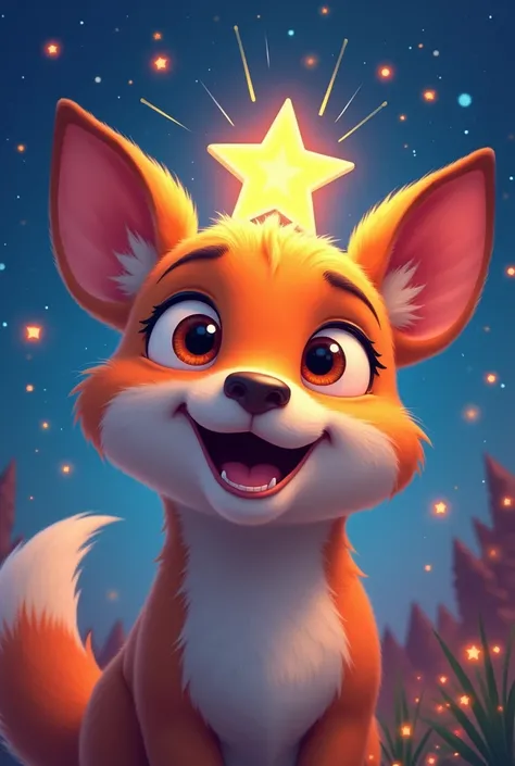 A raising star on a animated animal’s face 