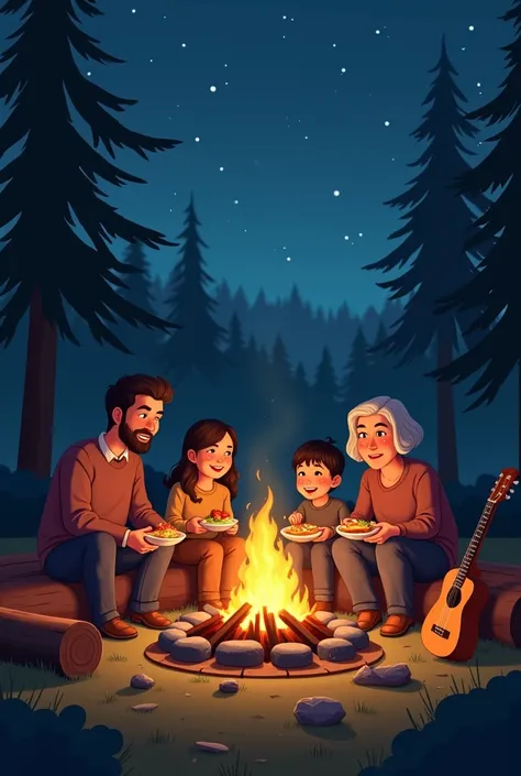 Enjoy the campfire ritual, The family sits down to dinner