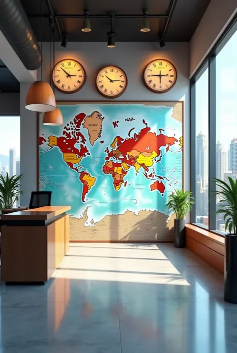 travel agency background with maps and international clocks without people and any decoration 