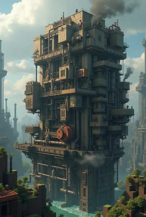 A steampunk style core in the style of Minecraft