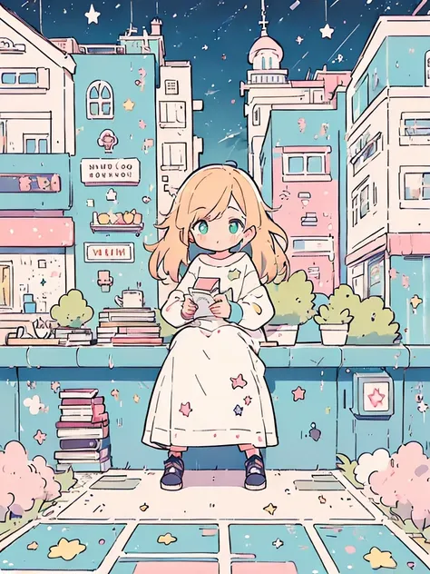 cute, (one girl:1.8), masterpiece, best quality, illustration, flat_colorligne_claire, lofi color, solo, (urban fashion:1.6),  n...