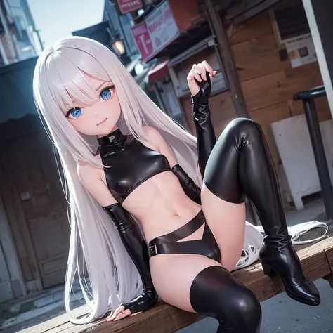 (Small children.Cosplay.he is short.Beautiful white skin.Sharp, large eyes.Lean, muscular body.Platinum blonde hair color.Long Straight Hair.Beautiful blue eyes.Thin eyebrows.Dark eyeshadow.Very small breasts.Very thin chest.Narrow waist.Skin is radiant).(...