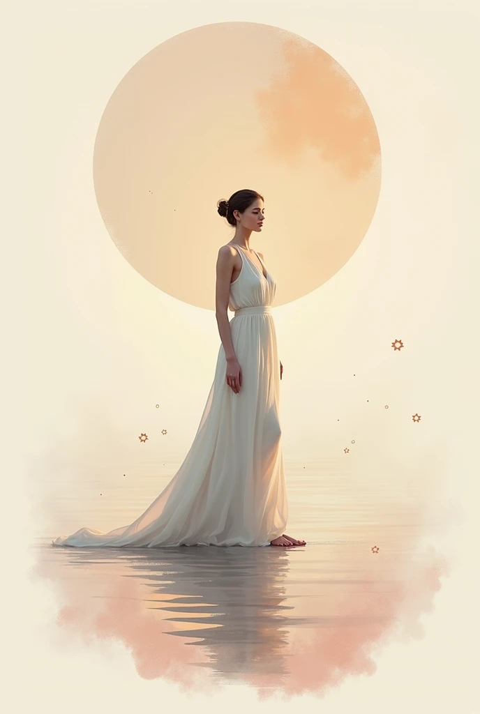 Make me an illustration that reflects the meaning of "harmony" in graphic design, that a woman appears without much detail with a background. 
