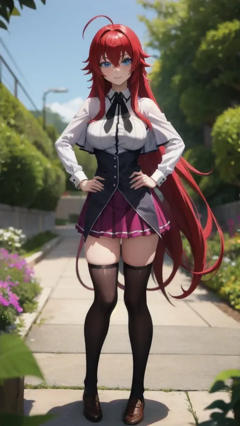 ((masterpiece, best quality)), insaneres, absurdres, solo, looking at viewer, 
ANIME_DxD_Rias_Gremory_ownwaifu, 
1girl, bangs, long hair, red hair, breasts, large breasts, rias gremory, blue eyes, hair between eyes, very long hair, collarbone, hair intakes...