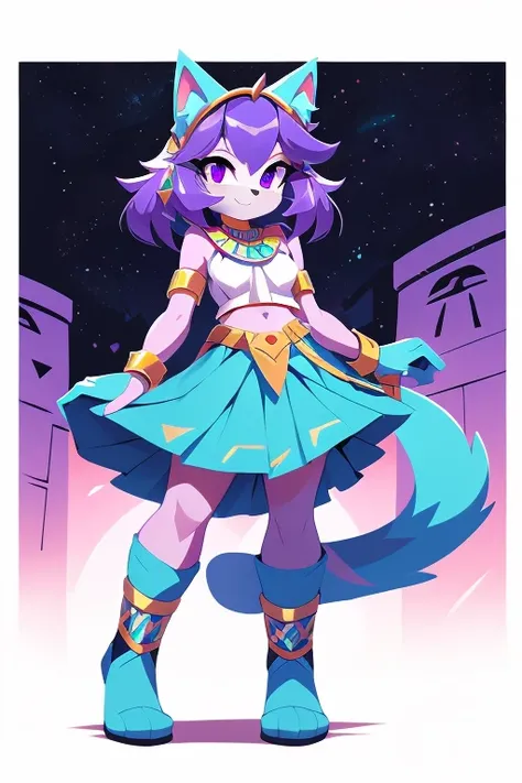 complete body, face perfect, cabelo roxo, Star Guardian, purple and cyan eyes, bright purple eyes, long eyelashes, cyan blue fur, cyan blue cat ears, ssmile doce.tummy,arms ,flegs ,waist,feet,bootiesroupa casual de aventureira. purple and cyan hair, fake c...