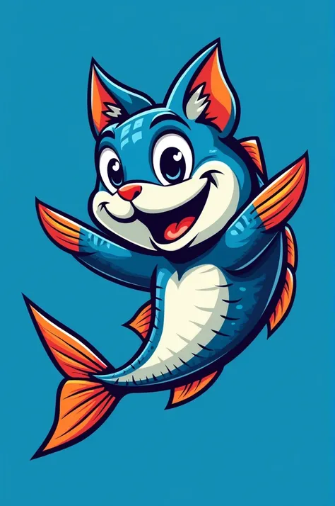 Catfish mascot with blue background, name on the back of catfish fc