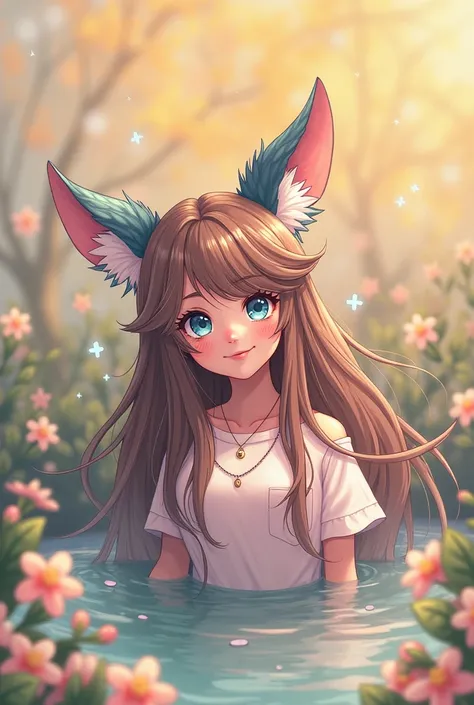 Long Hair, Smile, Blue eyes, Brown Hair, Animal Ears, 