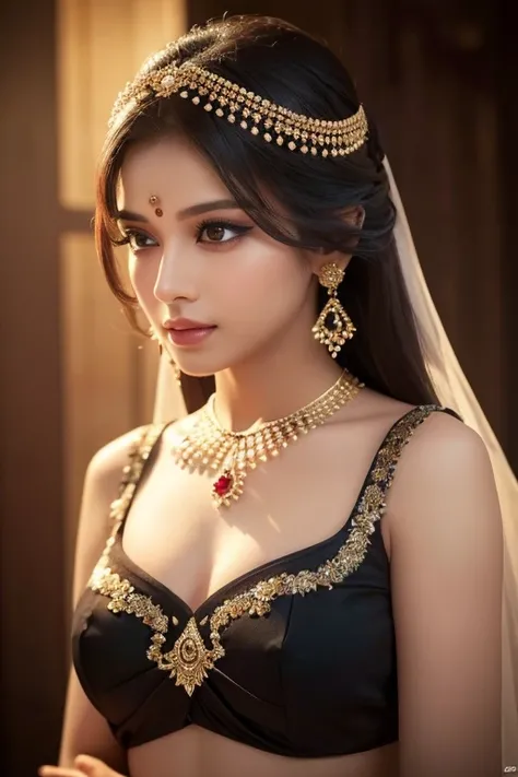 a gorgeous young woman in a black saree, beautiful detailed eyes, beautiful detailed lips, extremely detailed eyes and face, long eyelashes, intricate saree patterns, elegant poses, soft lighting, cinematic composition, fantasy, dreamlike, (best quality,4k...