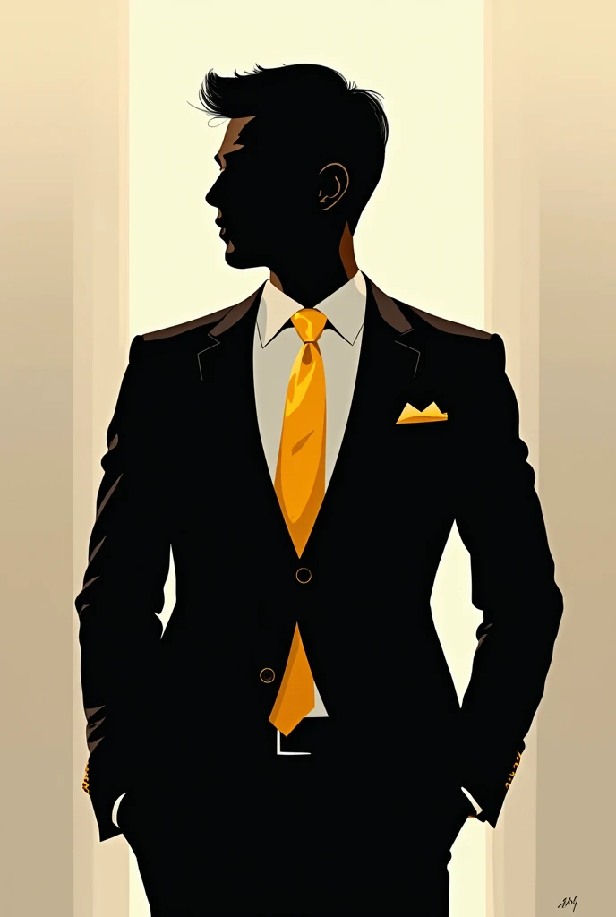 Silhouette of suit with golden tie