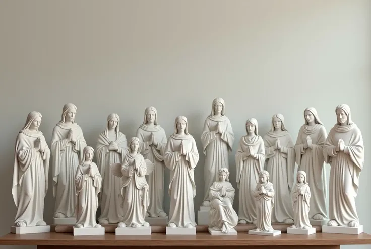 Plaster religious figures on table, realistic