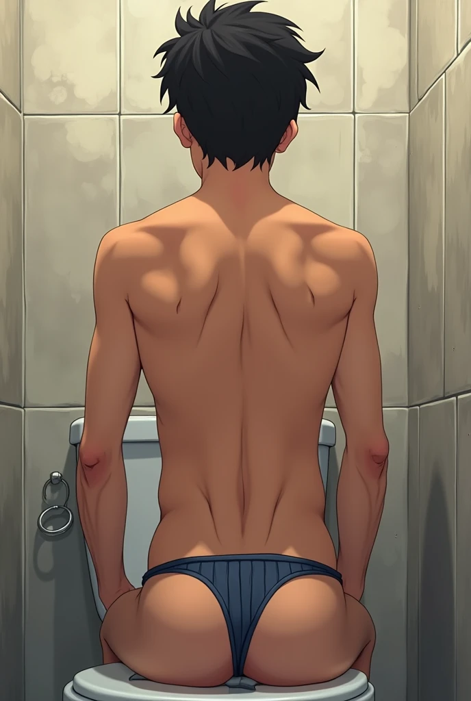 Asian boy ass thong over toilet back view ,anime,two black rough girls