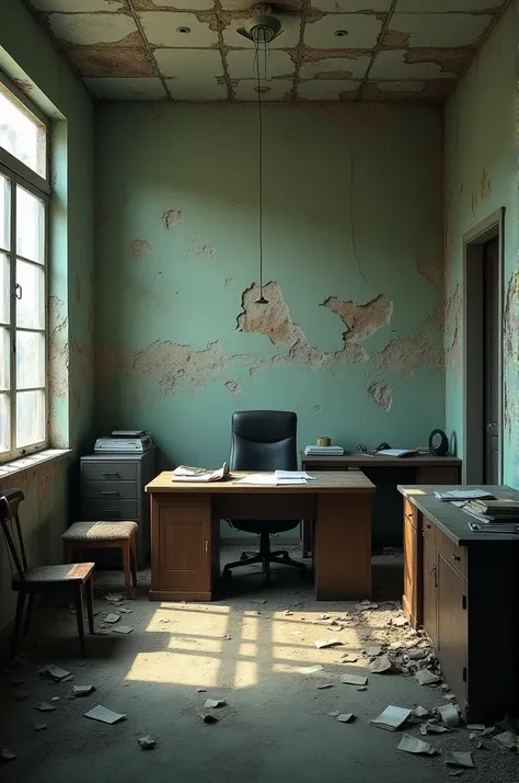 Office with peeling walls