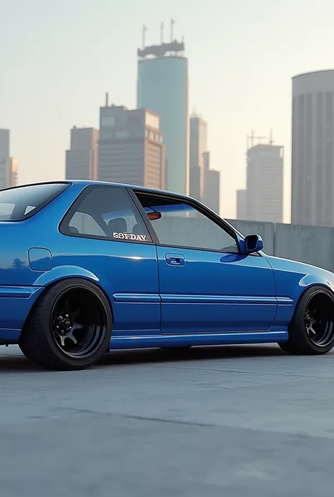 Create images of a 1992 Honda Civic Sedan in blue with black rims 