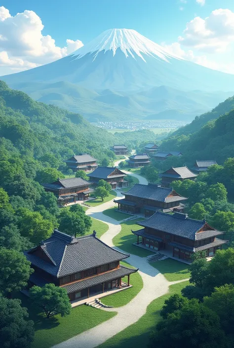 Create a background with ultra-realistic Japanese houses in a horizontal format 