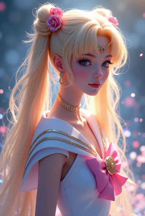 ((masterpiece)), (Best Quality), (ultra detailed), ((Very detailed)), 4k, (8k), sailor moon, long blonde hair, double ponytail, sailor moon Aesthetics, dream core,