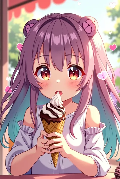 Generates an image of an anime girl eating ice cream 