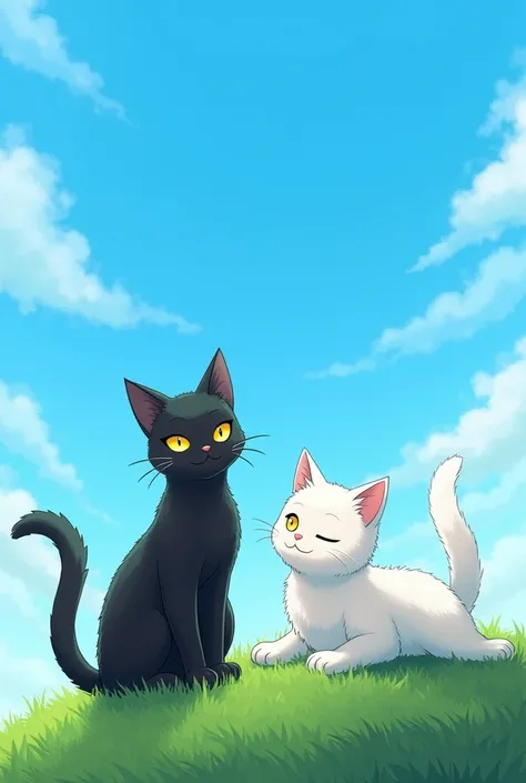 Black cat、White cat、blue sky