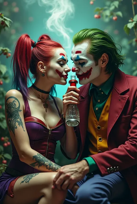 Joker and Harley Quinn smoking weed on the bong