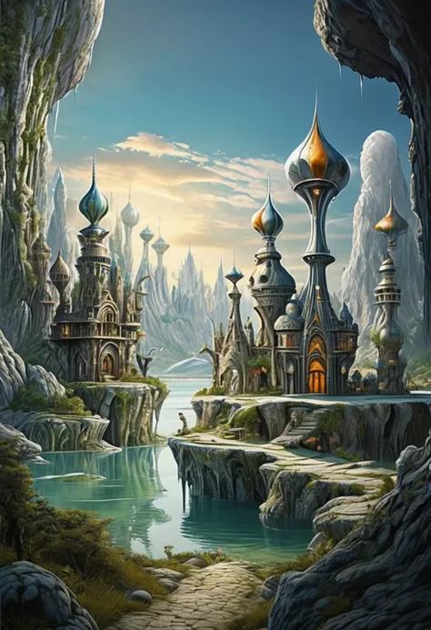 a magical fairy tale city built on three high rocky karst island. in the middle of the great salt lake. official art – an award-...