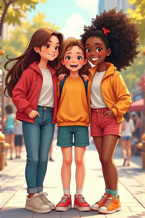 Make a Drawing of a three girls friendgroup 