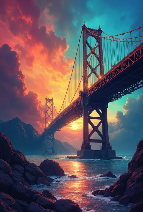 Make me bridge on the right that bridging the gap between observed behaviors and the underlying rules of the universe make it color ful not dreary 