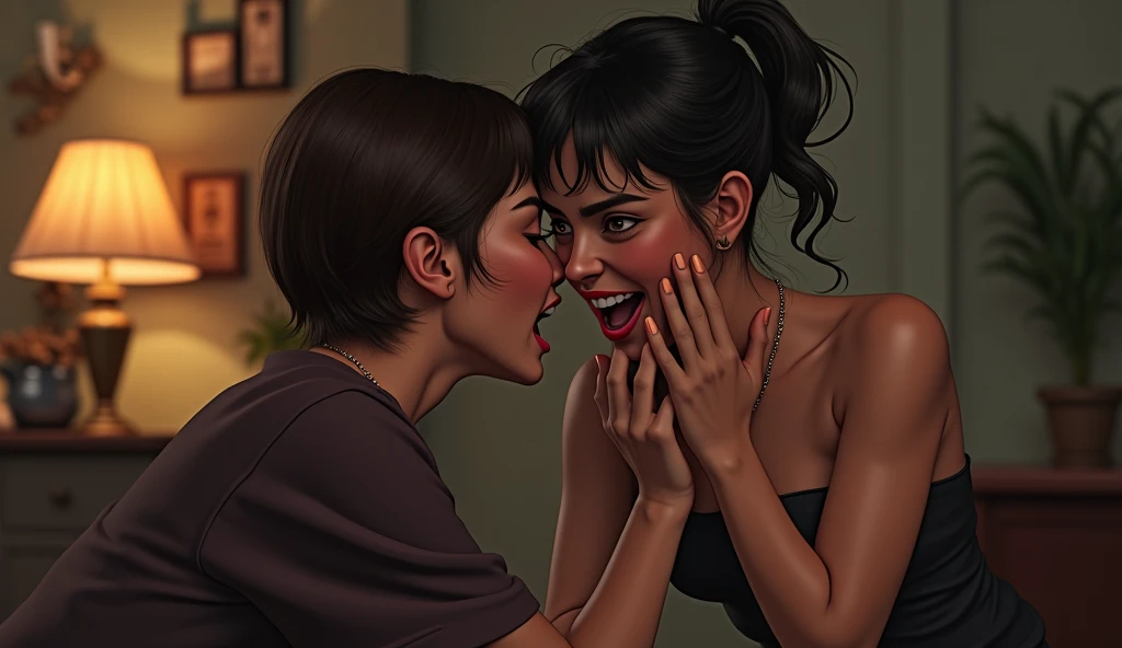 Woman gossiping behind her friend&#39;s back, realistic style