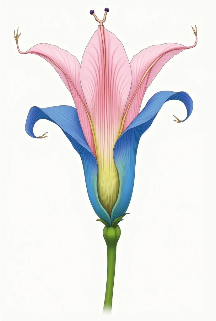 Draw the reproductive organs of a flower and color the female one pink and the male one blue..