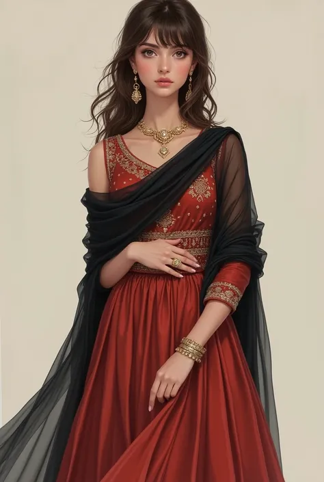 
17yo
•	Female
•	5,7 brown hair reaching her shoulder top with curtain bangs
•	Clothing style comprises a purple Pakistani lehnga reaching beyond her feet with a black shawl
•	Hazel eyes
•	A promise ring on pinky
•	Ideal skinny (hourglassish) build w...