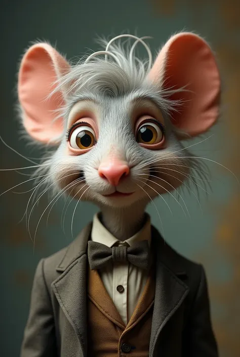 Old human gentleman with a mouse face and gray hair 