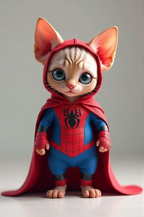 Cute male sphinx kitten dressed as spiderman 