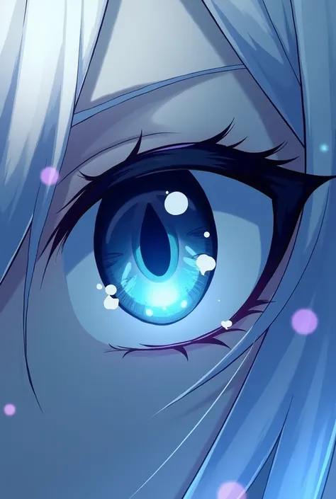 An image (banner) 1050x277 modern that has something anime related (like an eye) with some shades of blue 