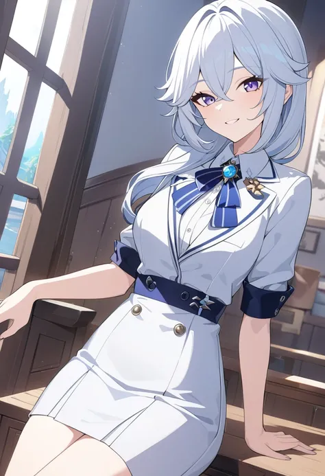 1.5, best quality, high quality, High definition, High quality texture, high detail, beautiful detailed, finely detailed, extremely detailed cg, detailed texture, ((ANIME)), 1girl, woman, female, ((genshin impact inspired)), white hair, blue streaks in hai...