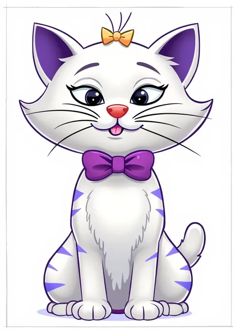 Cute, cartoonish cat character with exaggerated features, stylized in a playful and vibrant manner. The cat has a light gray fur base with bold blue stripes, oversized expressive eyes closed in joy, and a playful grin with its tongue sticking out. The sett...