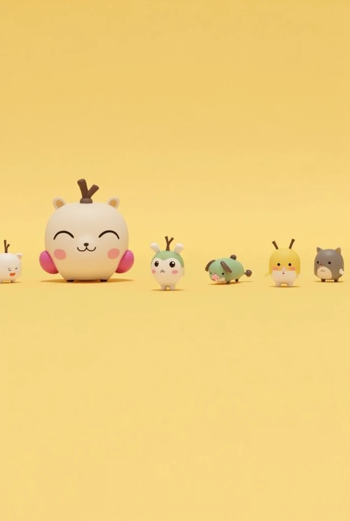 （Most of the background is solid color.），Simple animation of small cute cartoon characters below