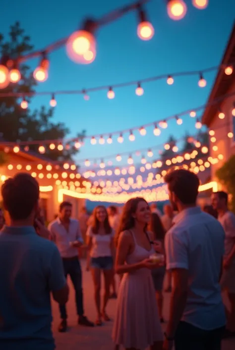 Blue sky with string lights at a party