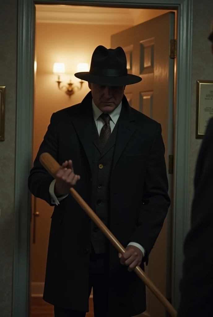 detective getting spanked with a paddle on the butt by their boss