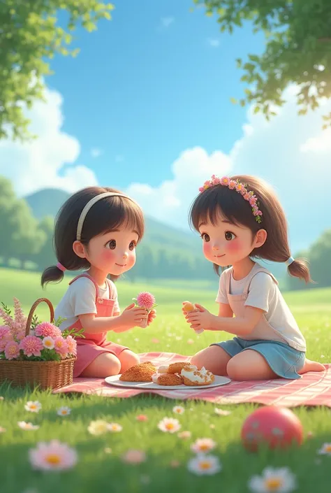 (photorealism:1.2), beautiful two girls in picnic 