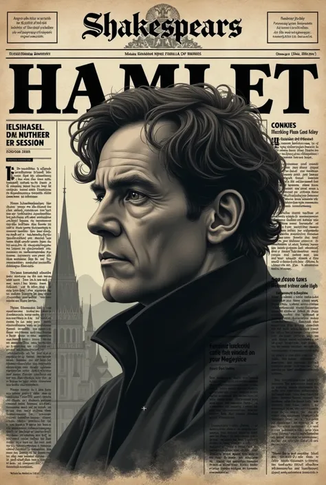 Make me a newspaper cover about the work "hamlet"