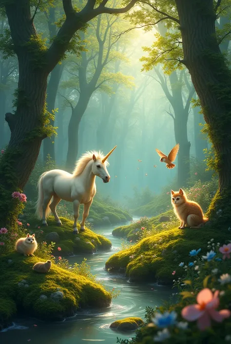 Magical forest with creatures
