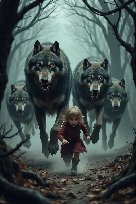 A pack of wolf preying on child 