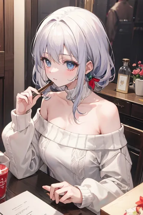 ((best quality)), ((masterpiece)), (detailed), 1girl, off-shoulder sweater, 