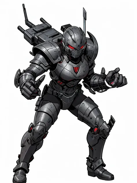 high resolution, hd model, combat theft,grey armor,eyes red,hands with 3 clamps