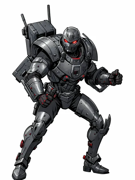 high resolution, hd model, combat theft,grey armor,eyes red,hands with 3 clamps