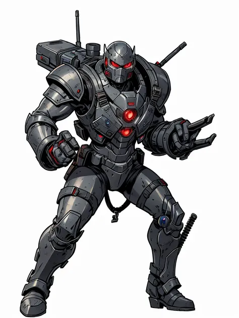 high resolution, hd model, combat theft,grey armor,eyes red,hands with 3 clamps