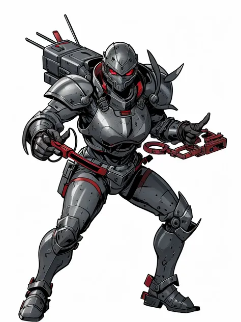 high resolution, hd model, combat theft,grey armor,eyes red,hands with 3 clamps