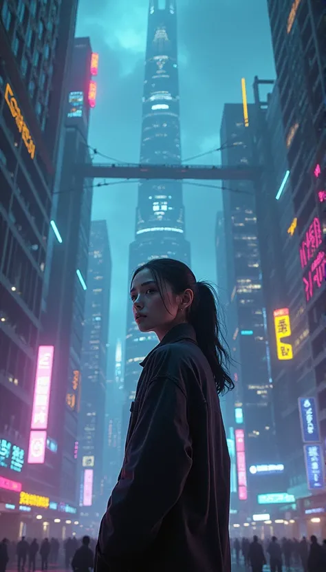 Ultra HD 4K Wallpaper (((("MASTERPIECE")))), [Recreate A Scene From "cyberpunk" Movie] "cinematic" "ULTRA DETAILED" ((VERTICAL)), Add one girl, 